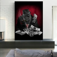 smoking monkey gorilla canvas painting with dollar art pictures for living room wall art posters prints home wall decor no frame