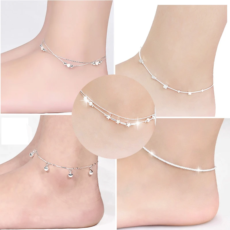 

Heart Silver Plated Chain Anklet Bracelet Barefoot Sandal Beach Foot Jewelry New Women Heart Pentagram Bead Silver Plated