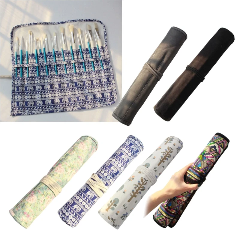

Canvas Roll-up Pencil Bag Paint Brushes Pencil Bag Roll Up Case 20 Holder Case Organizer Pouch Perfect Storage
