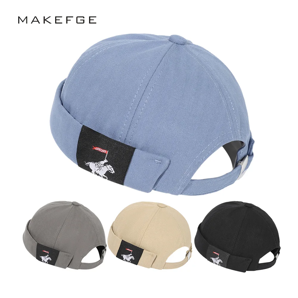 

Retro Beanie Hat Patch Horse Hip-Hop Landlord Hat Men's Women's Hedging Cap Adjustable High Quality Cotton 2021 Spring New