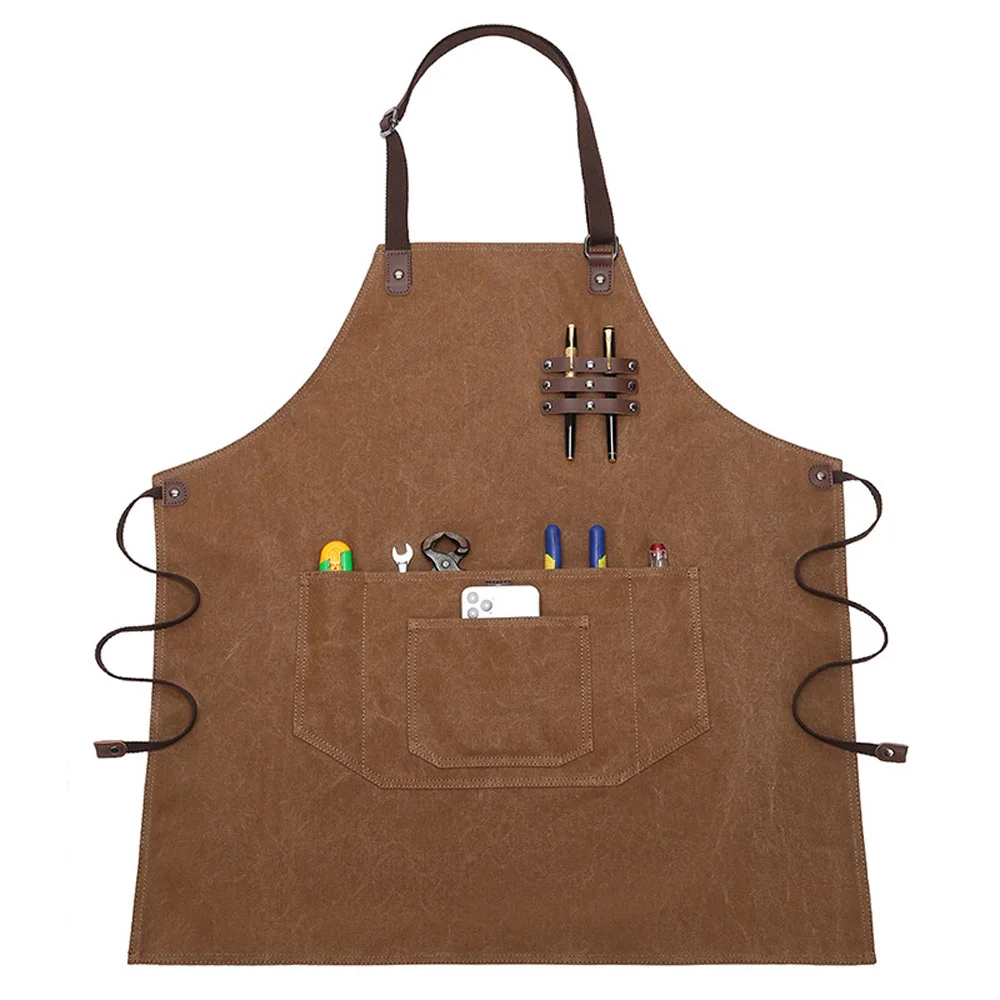 

Woodworking Apron Heavy Duty Canvas Cafe Shops Apron Work Aprons with Tool Pockets Adjustable Cross-Back Straps Kitchen Apron