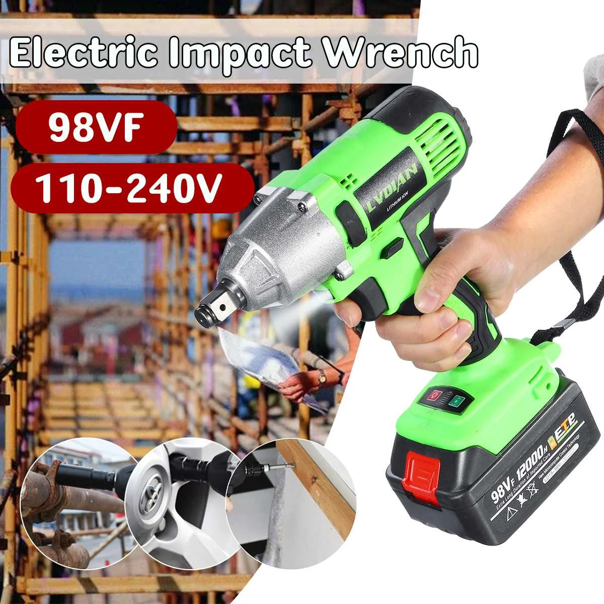 

110-240V Cordless Impact Wrench Electric Wrench Brushless Socket Wrench 12000mAh Li Battery Hand Drill Installation Power Tools