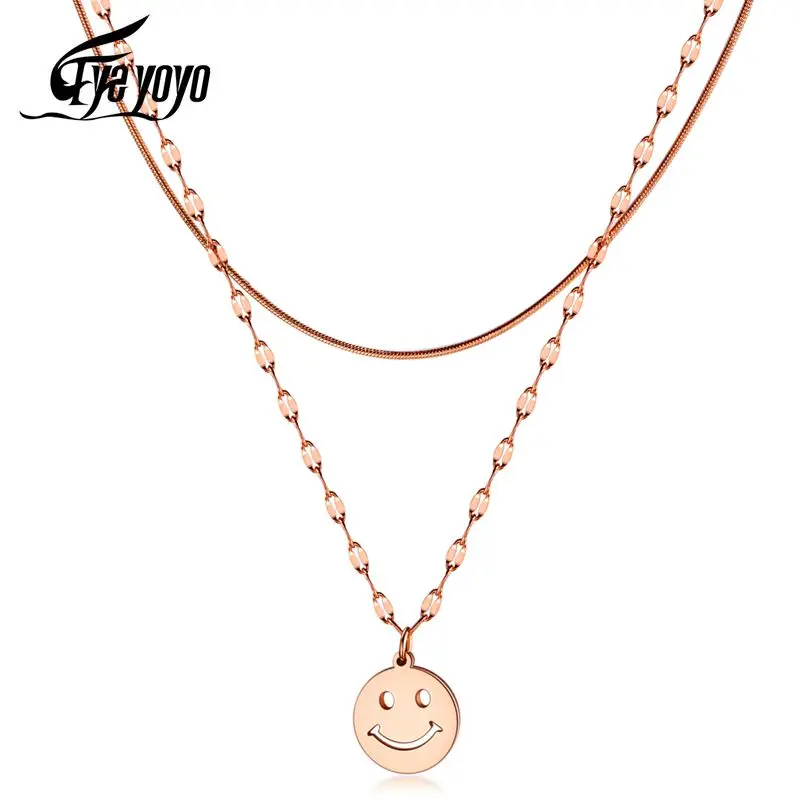 Женское Двухслойное ожерелье-чокер EyeYoYo колье с круглой улыбкой розовое золото |