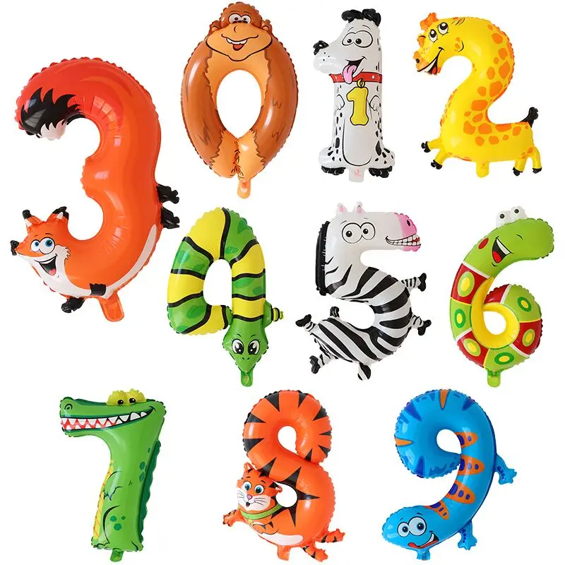 

50pcs/lot 16inch Cartoon Animal Number Balloons Figure Aluminium 0~9 Foil Ballons Wedding Anniversary Party Decoration Balloon