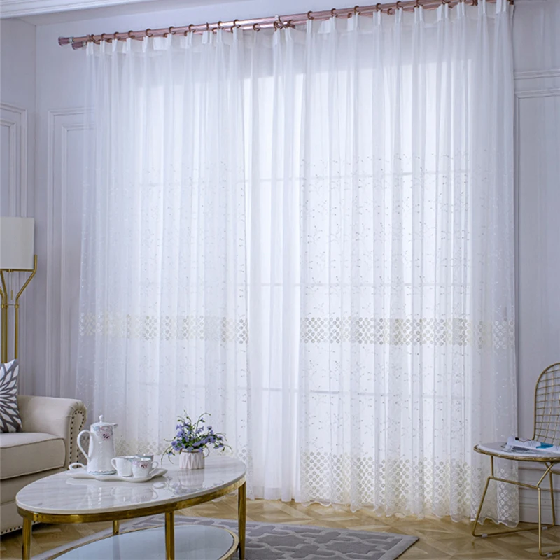 

Nordic Minimalist White Embroidered Tulle Living Room Balcony High-End Luxury Decoration Bedroom Semi-Blackout Curtain Cortina 4