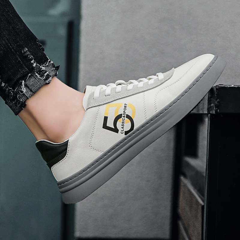 

Genuine Leather Shoes Men Sneakers Fashion Luxury Brand Quality Man Casual Shoes Flat Male White Shoes Non-slip Outdoor Footwear