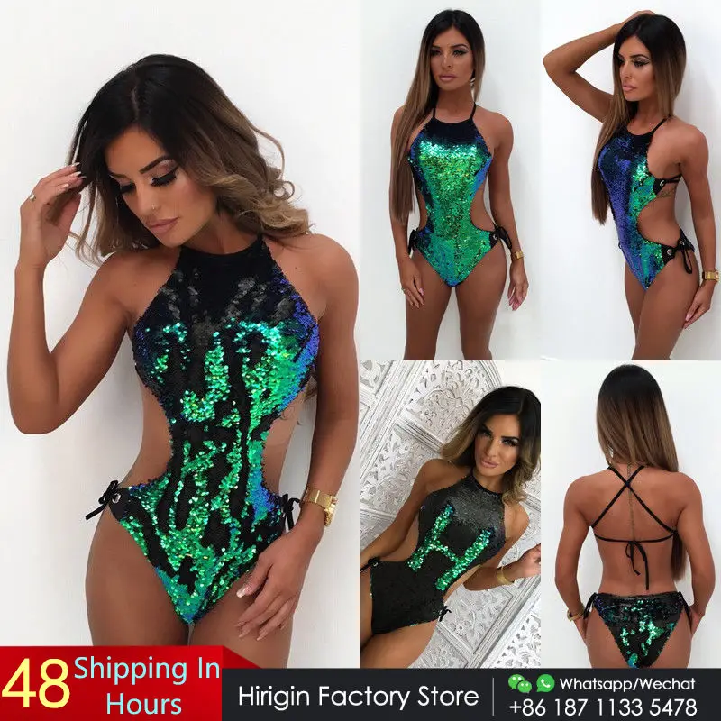 2018 летние пикантные женские купальники с блестками слитные костюмы для плавания