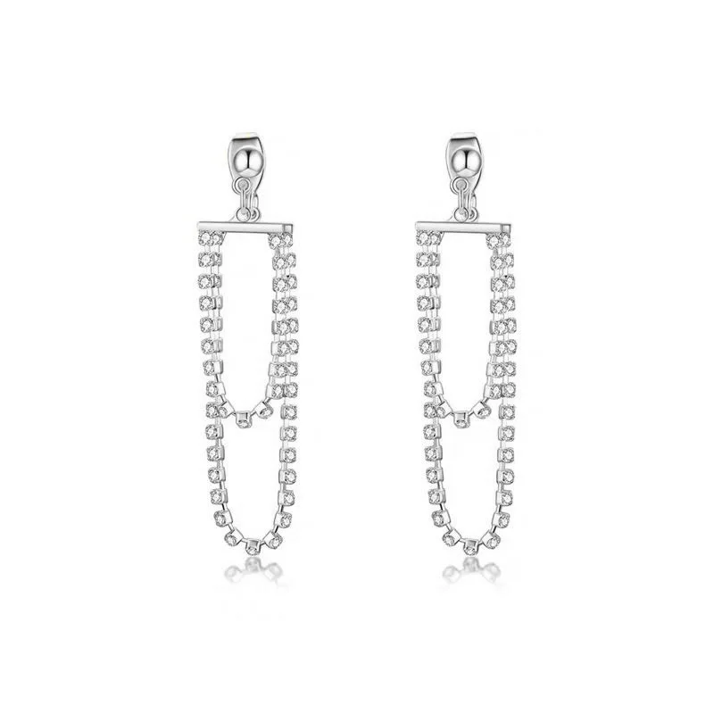 

Delicate Jewelry Dangle Earring Double Layer Zircon Chain Hot Selling Long Simple Metal Tassel Earring For Celebration Gifts