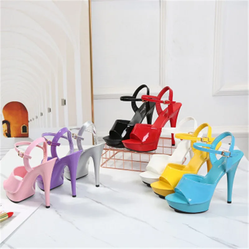 

Summer Walking Show Artifact Model high-heeled Shoes Sandals Thin-heeled 13/15 cm Sexy Black Platform Hate Sky high-heeled Shoes
