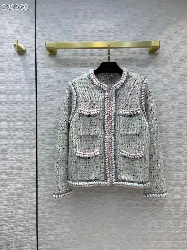 

Runway Fashion Sweater Cardigan Women 2021 Autumn Winter Clothes Long Sleeve Pockets Elegant Tweed Vintage Coat