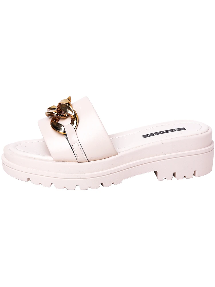 

House Slippers Platform Summer Women's Shoes Luxury Slides Pantofle Shale Female Beach Med Soft Designer 2021 Sabot PU Hoof Heel