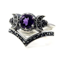 womens fashion moon goddess set silver and black diamond engagement ring amethyst or red crystal wedding ring