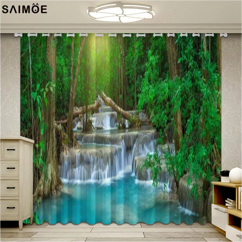 

3D Waterfall Curtain For Living Room Natural Scenery Green Plant Trees Flower Spring Bedroom Curtains Decor Ultra Micro Shading