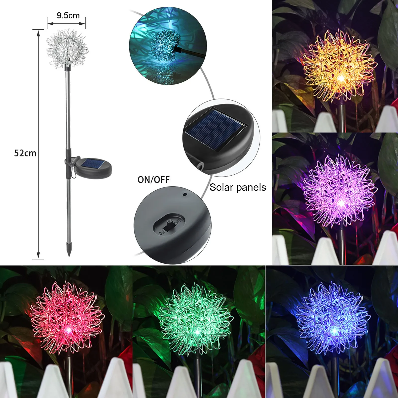 

1PC Solar LED Light Outdoor Color Changing Dandelion Wire Ball Waterproof Solar Ground Lamp Garden Landscape Lawn Lights Decorat