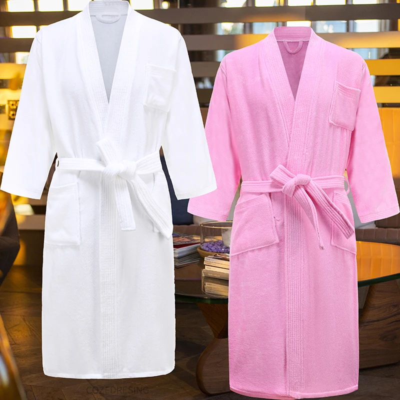 Women Terry Cotton Bathrobe Men Kimono Summer Bath Robe Full Sleeve Plus Size Pyjama Femme Solid Sleepwear Night Dressing Gown