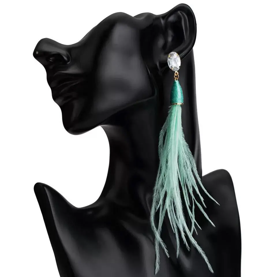 Длинные серьги в стиле бохо с розовыми и красными перьями женские этнические