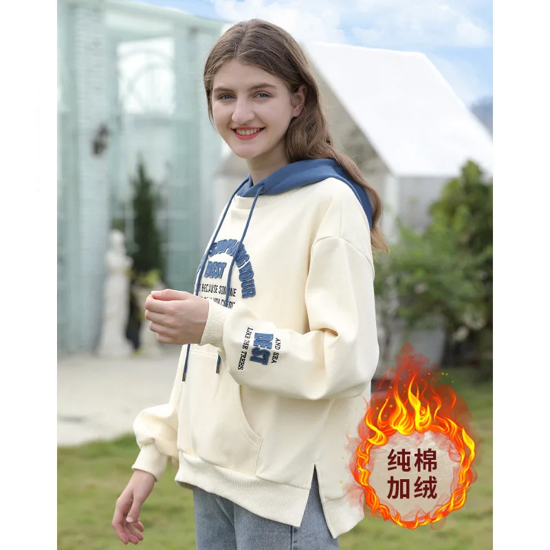 New Spring Casual Cheap Chinese Cotton Embroidery Women Hoodies on Sale Korean Fashion Fake-Couple Loose Pullover Teenager Girl