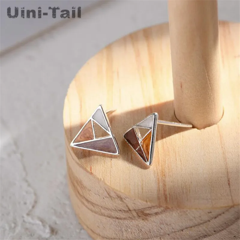 Uini-Tail хит новинка серебро 925 пробы простой цвет треугольные серьги модные tide flow