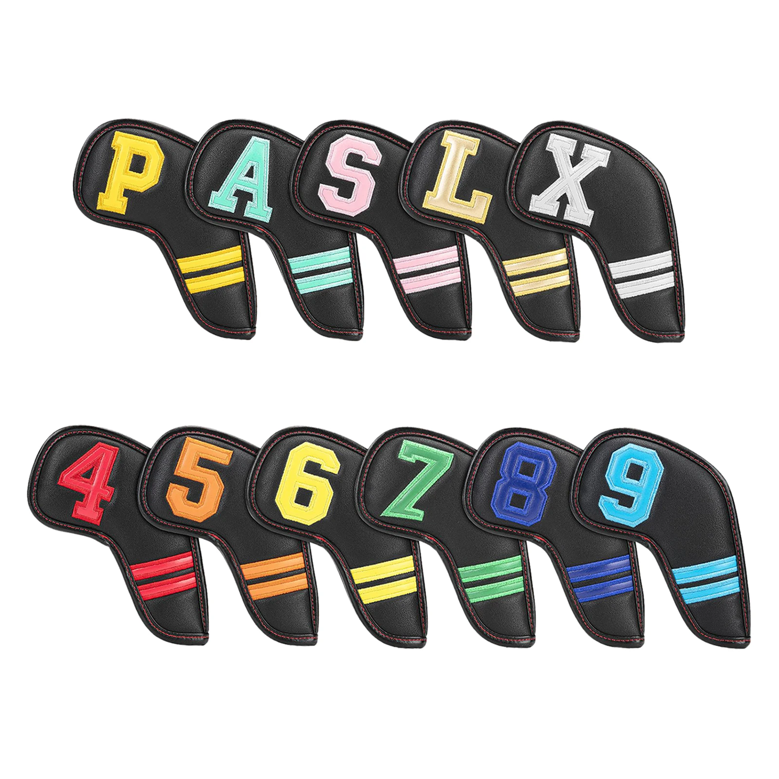 

11pcs Colorful Number Golf Iron Head Covers Iron Headovers Wedges Covers 4-9 ASPLX with Black Color