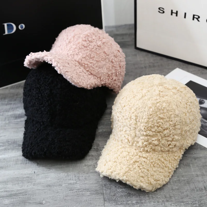 

Женская шапка осень-зима 2021, теплая Бейсболка из овечьей шерсти, модная плюшевая однотонная универсальная Студенческая Кепка