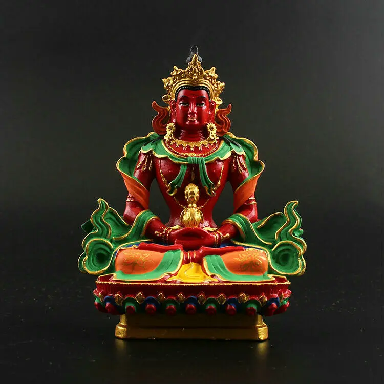 4 9 &quotТибет буддизм Смола Ручная роспись Амитаюс долголетия статуя Будды|Статуи и