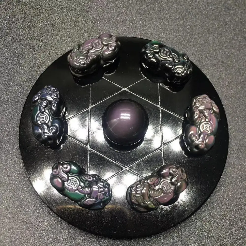 

Seven Star Group Crystal Carving Pixiu Natural Colored obsidian Pixiu Seven Star Array