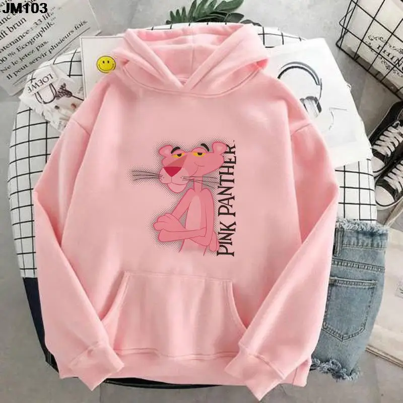 Autumn/Winter Fashion Pink Panther Printed Women's Hoodie Harajuku Casual Woman Sweatshirt Female Clothing Long-sleeved Pullover