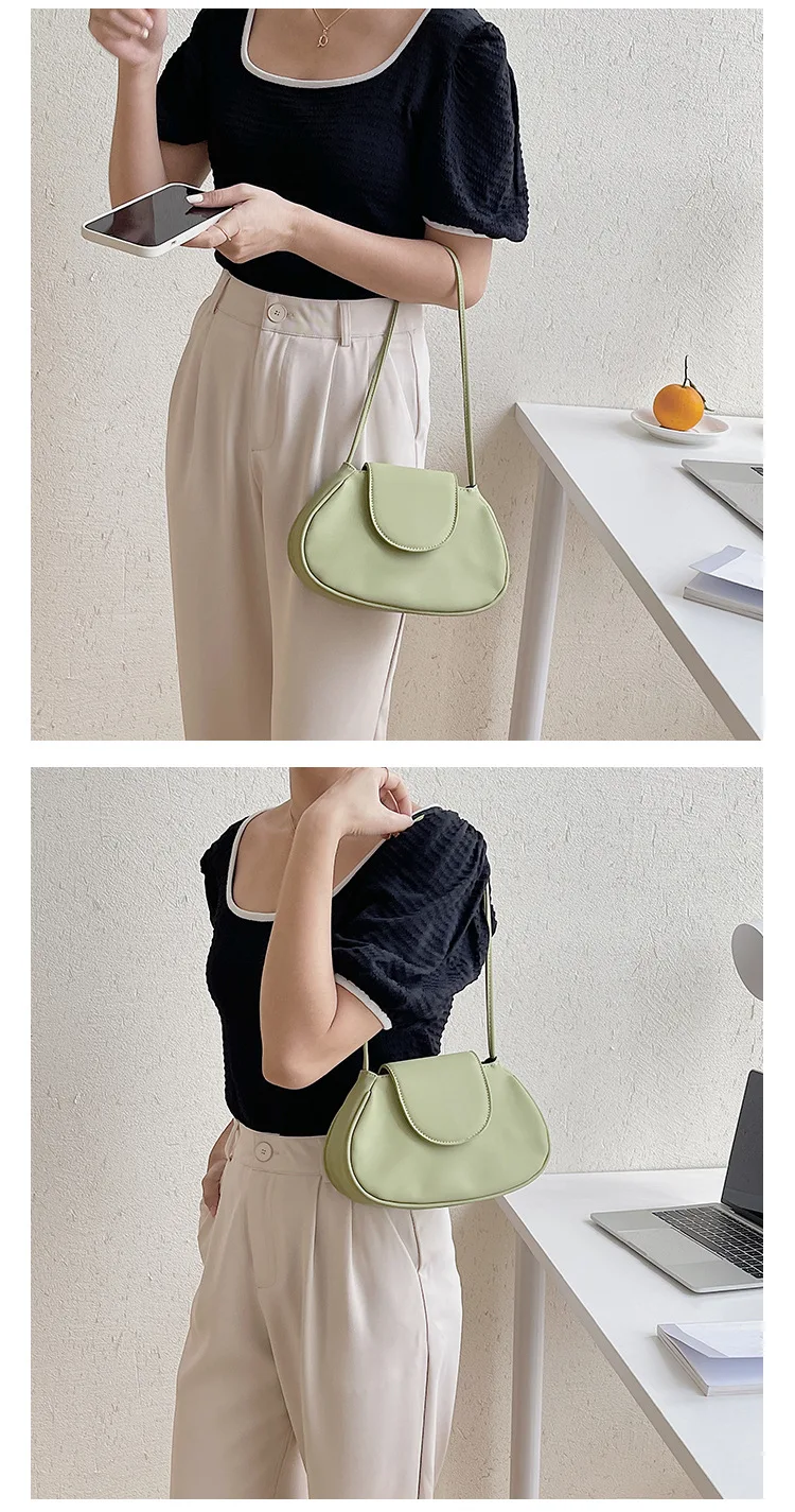 

Senior Female Saddle Bag Women Retro Solid Color Soft Leather Shoulder Bag Ladies Niche Design Flip Half Moon Bag and Handbag