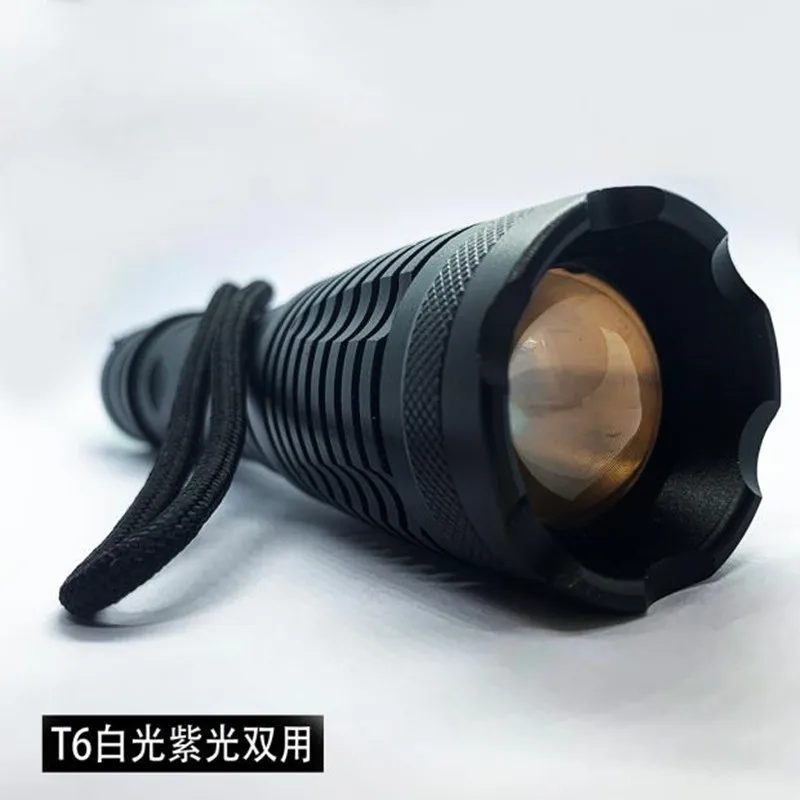 

T6 dual light source multi-function UV violet lamp long-distance strong light zoom flashlight