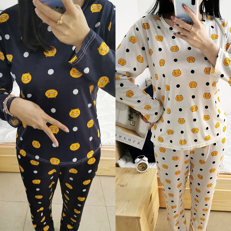 

New Products Long Sleeve Trousers Pajamas Women's Comfortable Casual Cartoon Crew Neck Pullover GIRL'S Homewear Set Spring and A