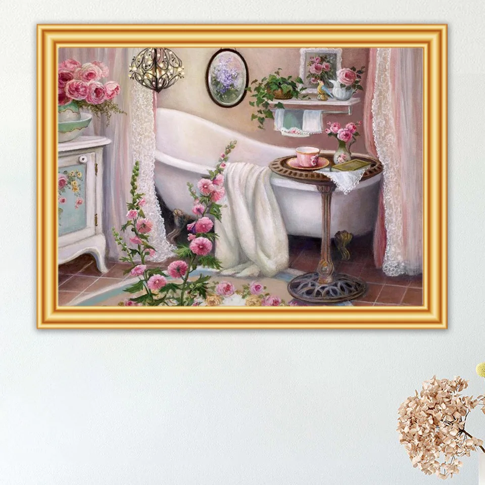 

5D DIY алмазная живопись "Цветок для ванной" Крест Стежка камни в форме ромба круглая мозаичная картина, выполненная в технике алмазной вышивк...