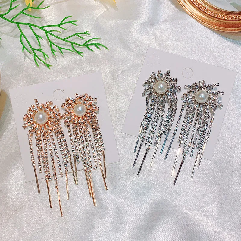 Женские Висячие серьги FYUAN Shine с кристаллами и длинные кисточками в Корейском