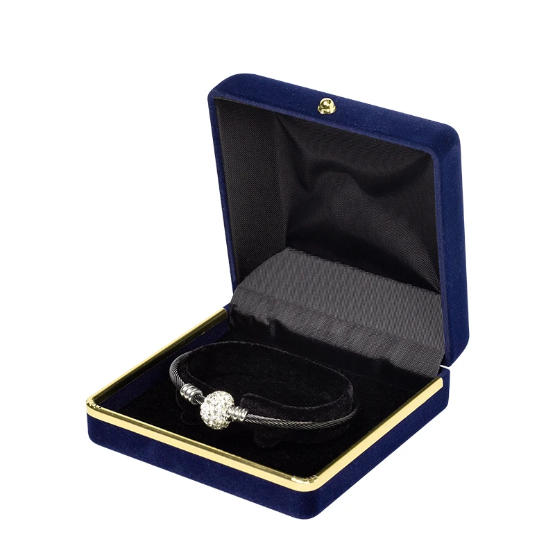 

Recommended Velvet Curved Bracelet Display Box Ring Pendant Necklace Packaging Gift Golden Button Decoration Built-in Card Slot