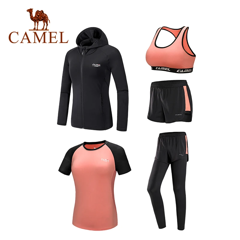CAMEL, спортивные костюмы, спортивный костюм, 5 шт., для женщин, зимние, для бега, быстросохнущие, с длинным рукавом, для фитнеса, тенниса, юбки, леггинсы, для тренировок - Цвет: 107 Pink 5pcs