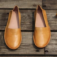 handmade yellow leather shoes for women retro loafers work shoes slip on shoes