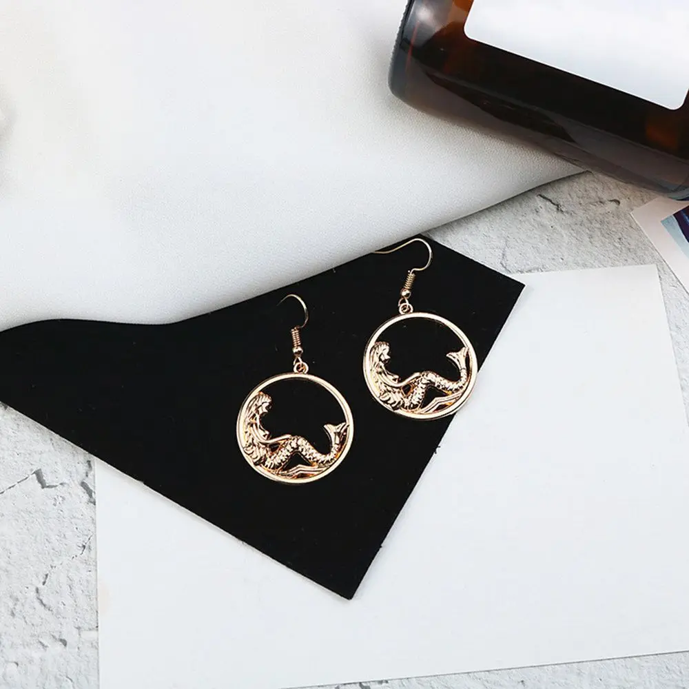 Trendy Mermaid Tail Dangle Earrings Women Vintage Golden Harajuku Circle Tassel Eardrop Drop Hook Earring Statement Jewelry | Украшения и