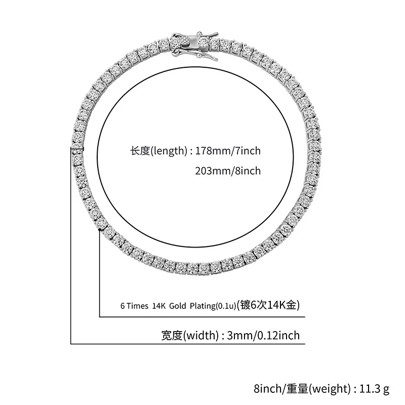 Женский браслет из серебра 2021 пробы с муассанитом и покрытием 925 3-5 мм