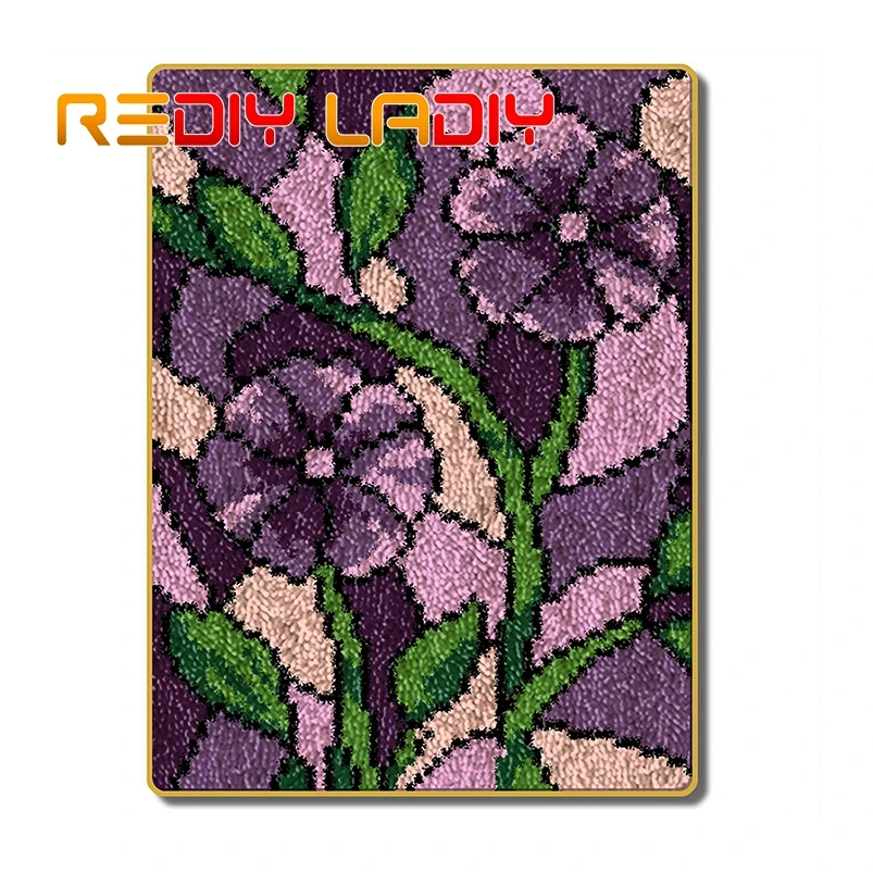 

Набор крючков с защелкой, ковер, вязаный крючком ковер, фиолетовые цветы, акриловая пряжа, Печатный холст, подушка, коврик, вязаный крючком к...