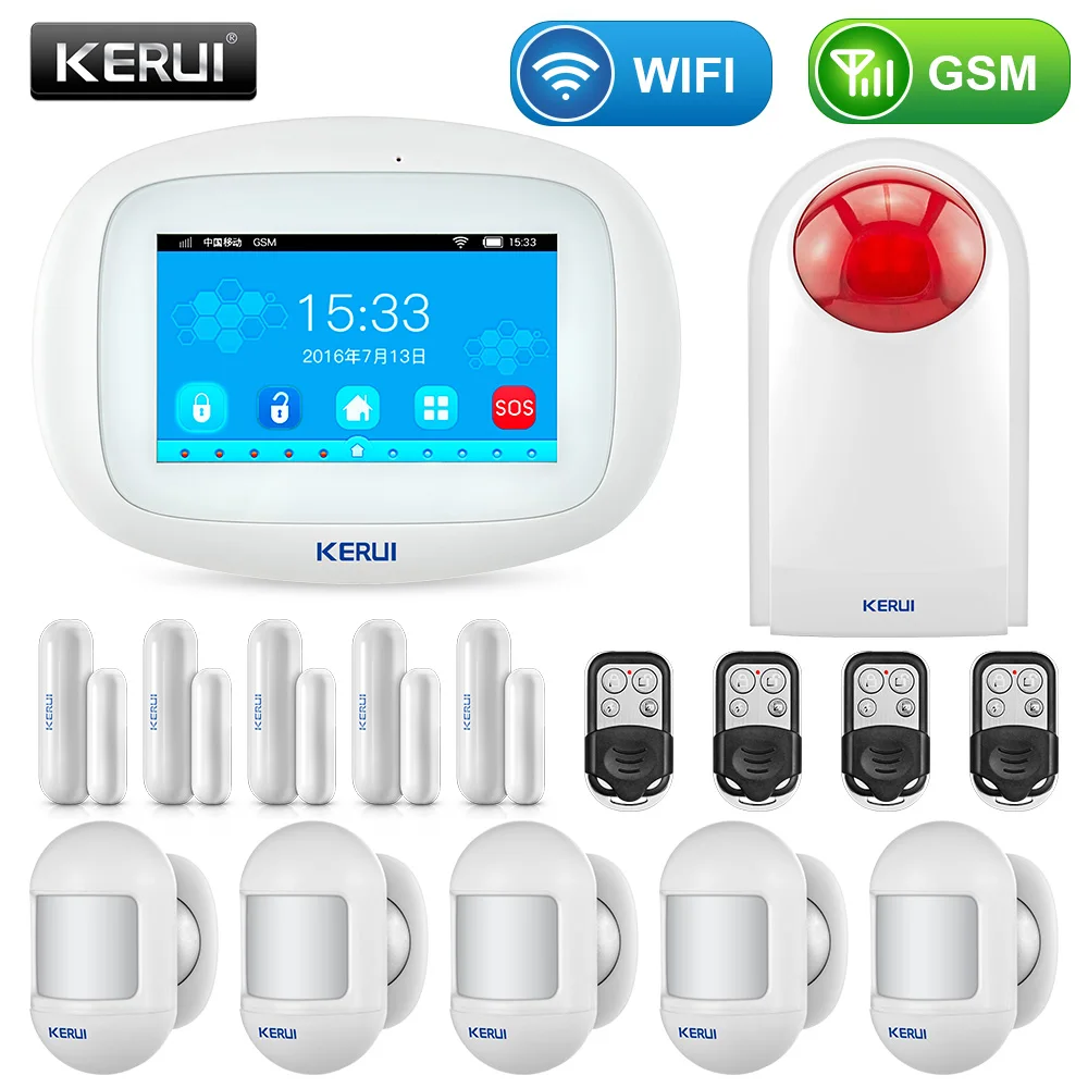 KIT3 Alarm KERUI K52 сенсорный экран удивительный дизайн 4,3 дюймов TFT цветной дисплей wifi+ GSM плоский Настольный Будильник комплект - Цвет: KIT3 Alarm