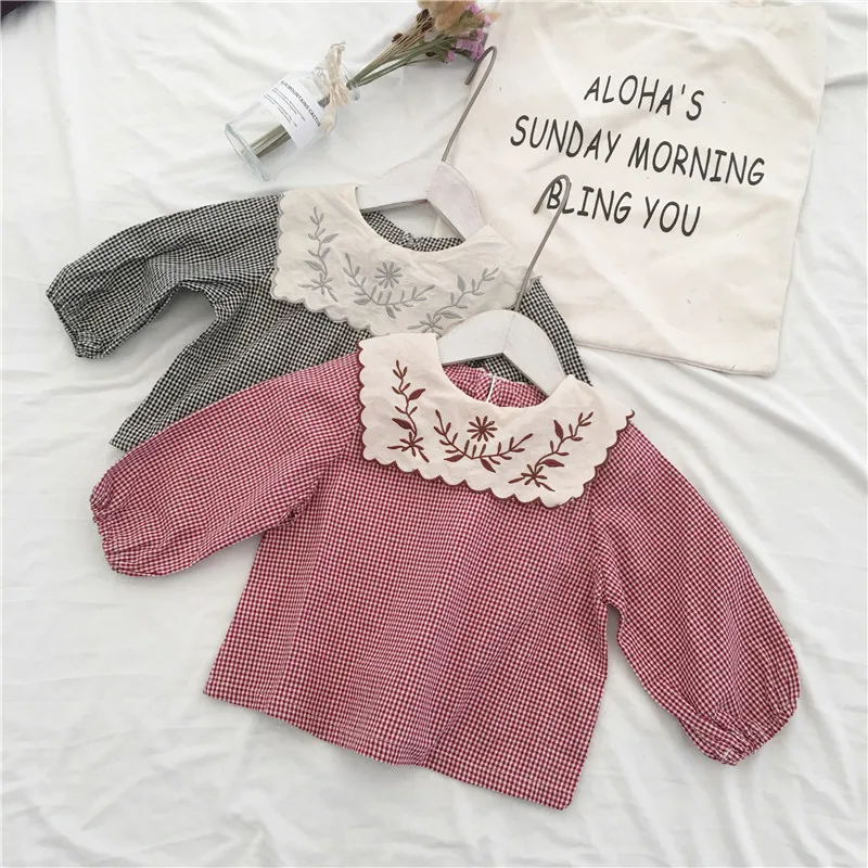 

Toddler Girls Shirts Fashion Korean Plaid for Girl Kids Clothes Embroidery Baby Child Blouse 2 3 4 5 6 Y Child Long Sleeve Shirt