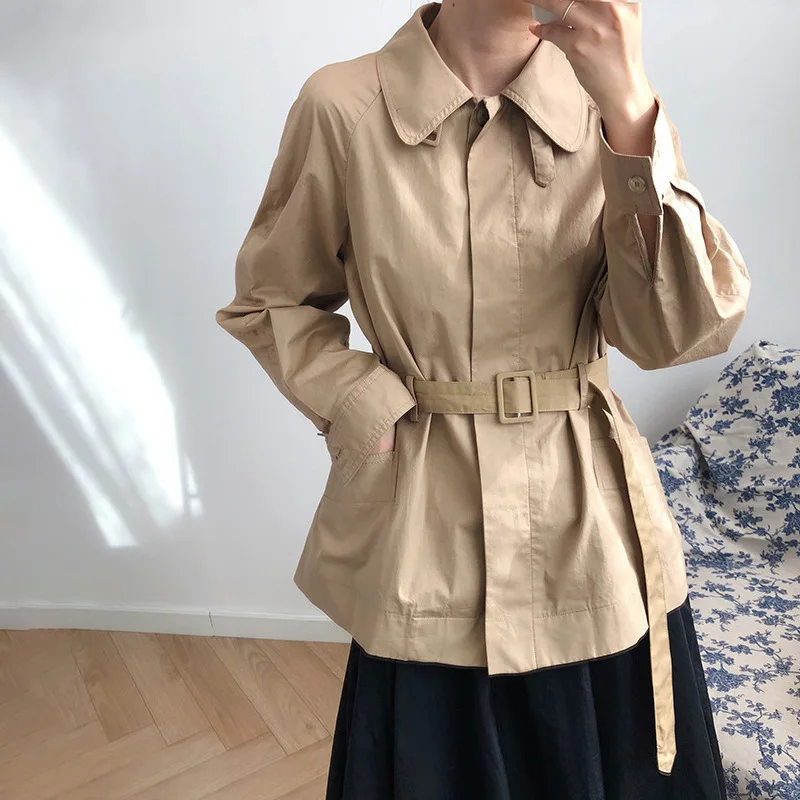 

2021 Fashion Women's Trench Khaki Long With Belt Spring And Autumn Women's Jacket For Woman And Girl