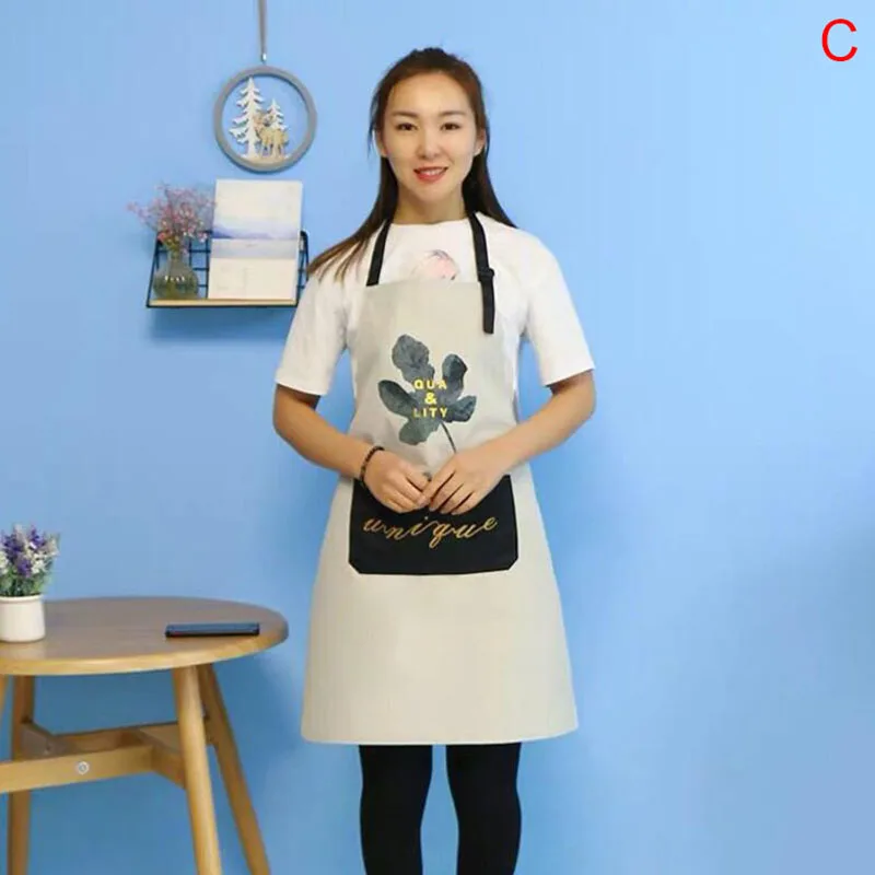 

Cooking Kitchen Leaves/Letter /Solid Color Apron Women Home Gardening Multipurpose Pocket Apron Kitchen Stain Resistant Apron