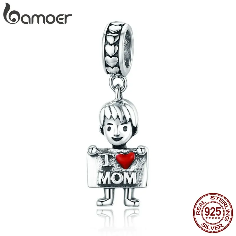BAMOER подлинный 925 пробы Серебряный кулон с надписью I Love Dad Lovely Boy подходит для браслета и ожерелья ювелирные изделия SCC691