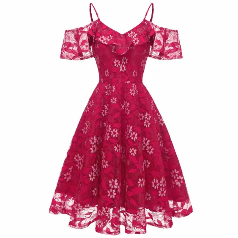 

Fashion Summer Women Lace Dress Short Sleeve Spaghetti Strap Elegant Banquet Evening Party Women's Plus Size Bridesmaid Dress