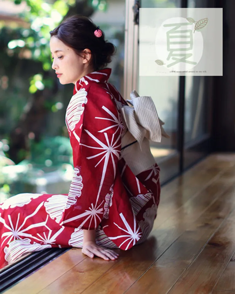 Женское кимоно винтажная одежда с красным принтом традиционная юката |