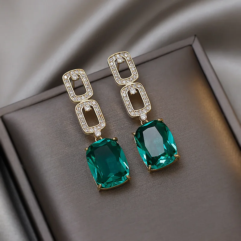 

New Luxury 925 Silver Needle Diamond Emerald Pendant Earrings For Women Korean Fashion Women Earrings Jewelry Christmas Gift
