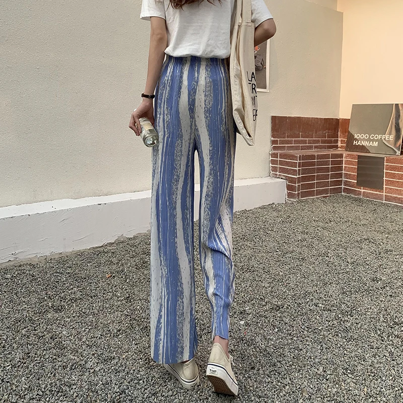 

South Korea Tie Dyed Wide Leg Pants Women's Spring Autumn 2021 New High Waist Loose Straight Pants Casual Pants Fashion