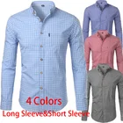 Рубашка мужская с длинным рукавом, маленькая в клетку, 100% хлопок, повседневная классическая на пуговицах, 4XL, весна