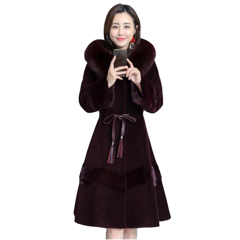 

Sheep Shearing Coat And Fur Woman Autumn Winter Warm Jacket Female Hooded Thicken New Mink Plush Fox Fur Parker Jackets Women