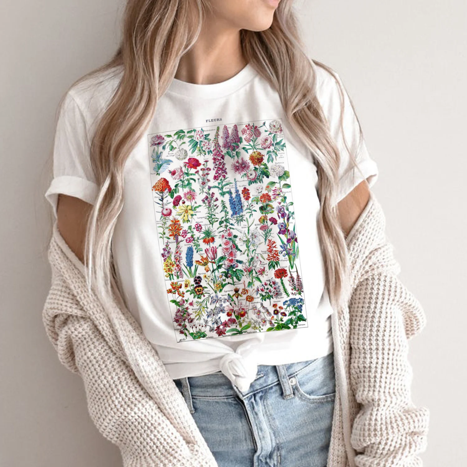 Women Tumblr Vintage Fashion Floral Blooms T-Shirt Cute Aesthetic Grunge Printed Tee Sunflower Rose Shirt
